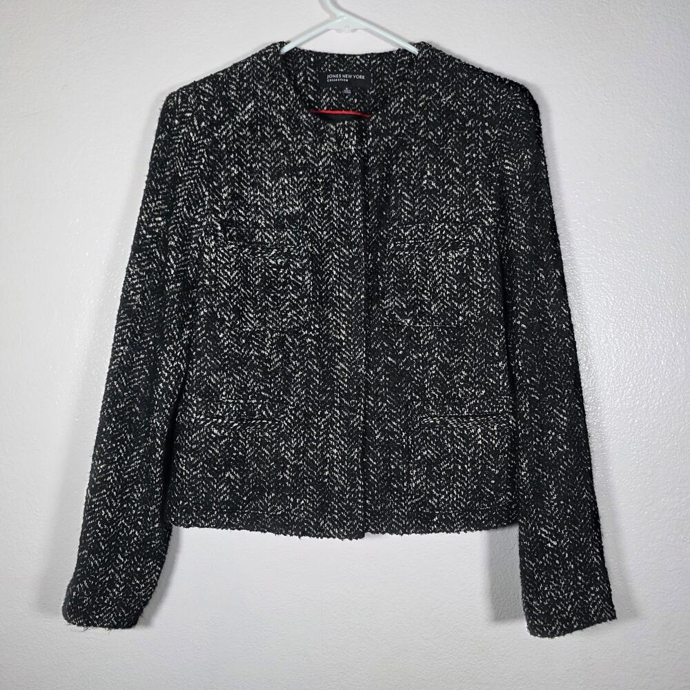Jones New York Collection Black White Bouclé Tweed Jacket Size 8